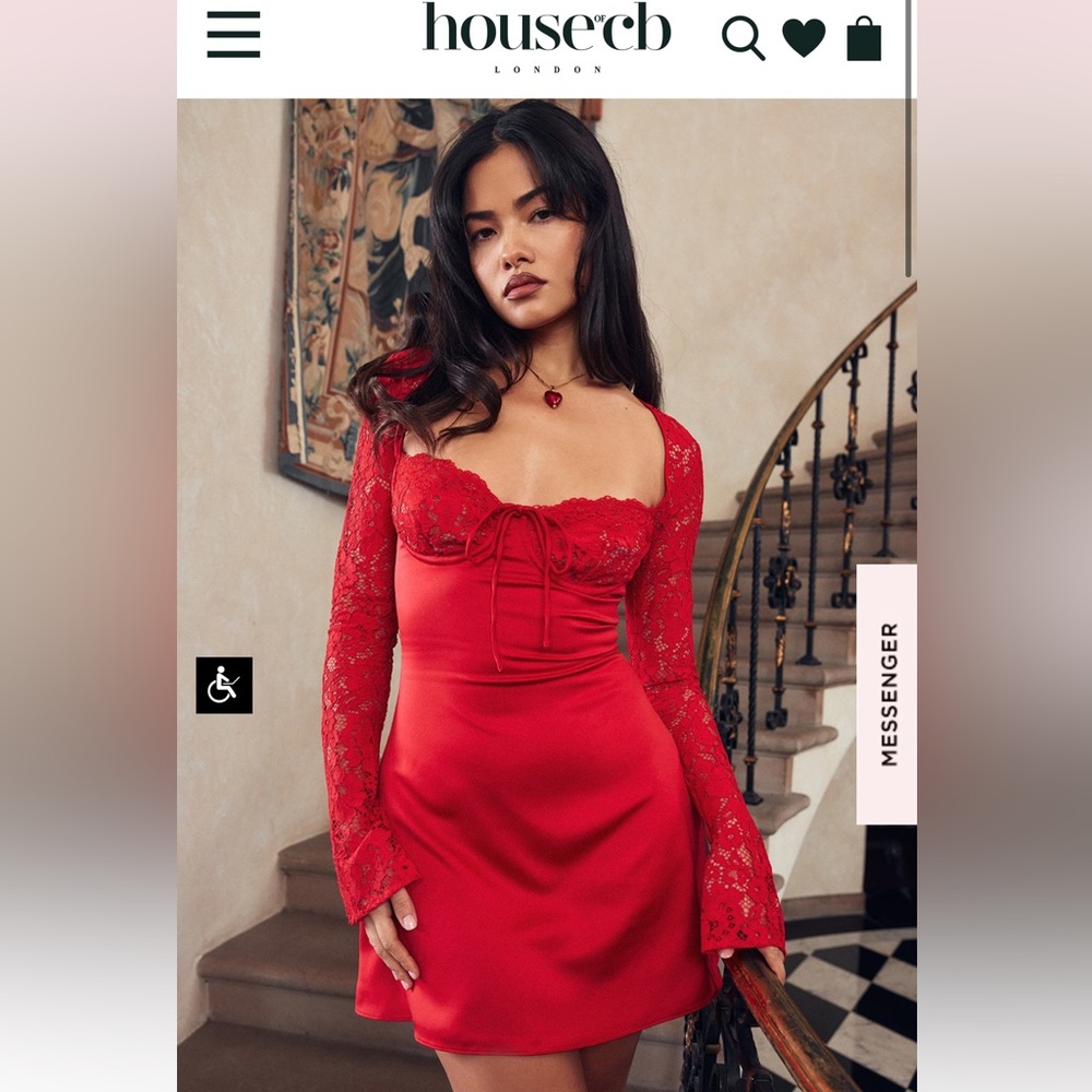 House of cb jennica red mini lace sleeve dress size medium never worn no flaws